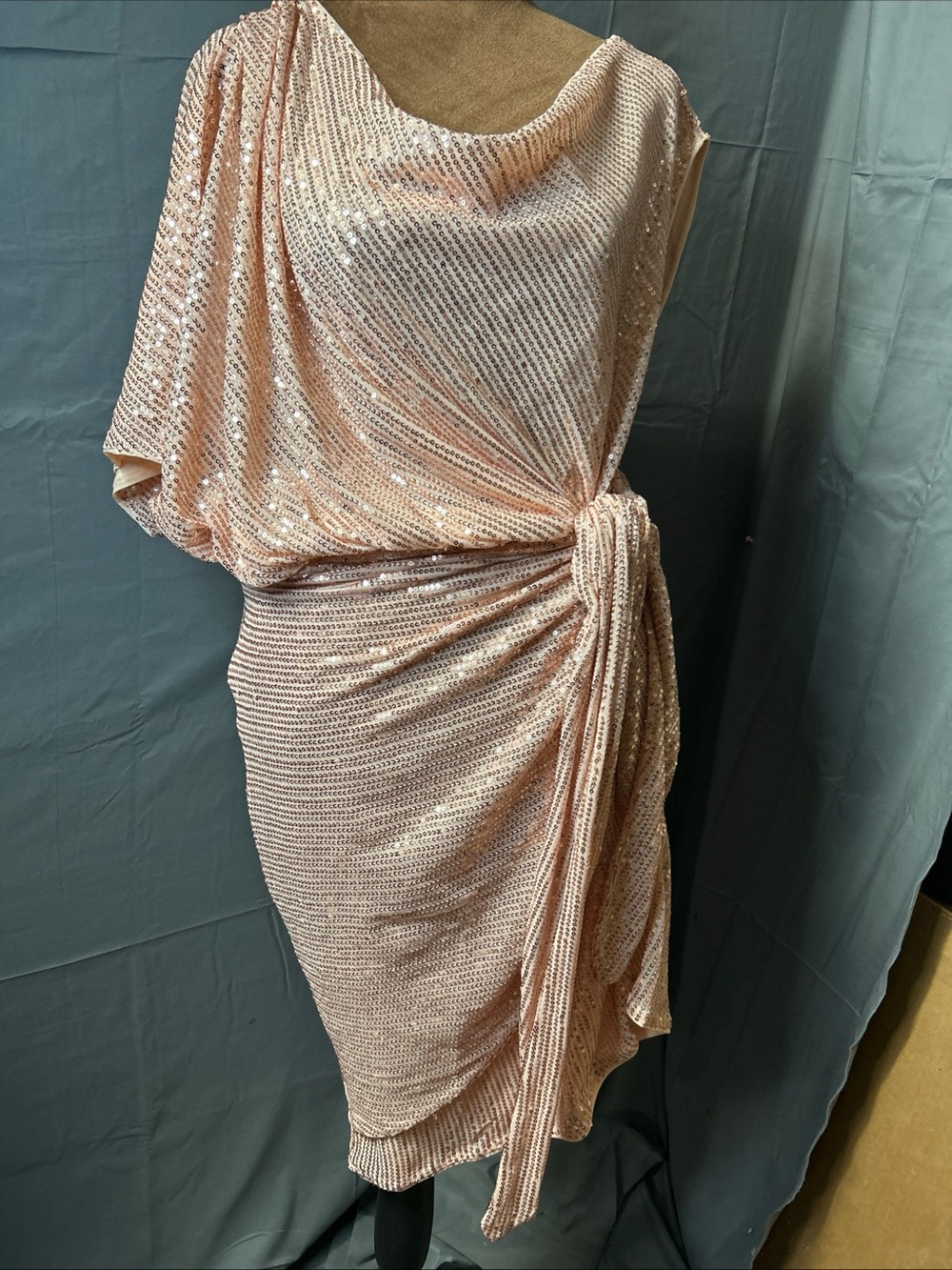 Grace Karin Rose Gold Sequin One-Shoulder Party Dress NWT